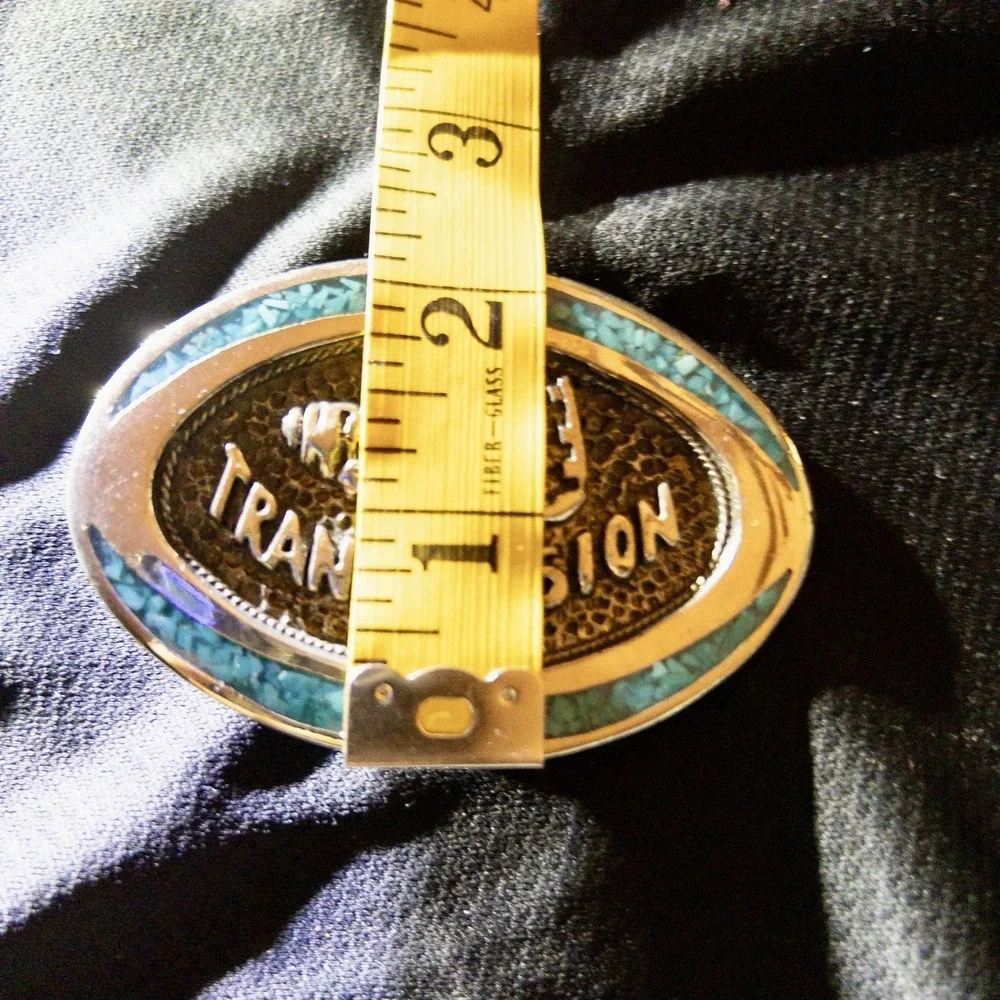Vintage Buick Transmission Belt‎ Buckle Turquoise Chips Cars Mechanic Western